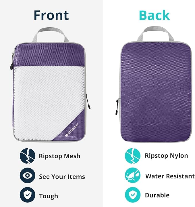 Compression Packing Cubes 6 Set, Compressible Space-Saving Packing Cubes for Travel - Compression Bags, Luggage Organizer, Travel Essentials for Women, Purple - Image 5