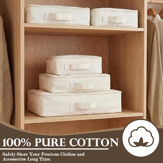 Shinymoon 3 Set 100% Cotton Packing Cubes with Handles,Zippers, Clothes Shoes Organizer(3 Sizes,Regular,Beige) - Image 5