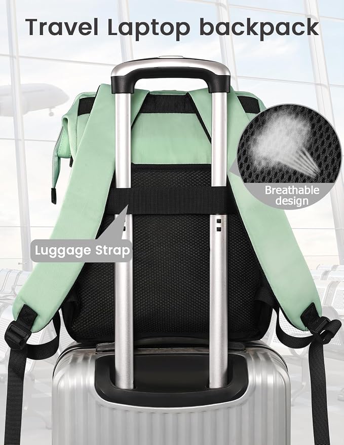 FALANKO Laptop Backpack for Women,College Work Teacher backpack for 15.6 Inch laptop,Travel Anti Theft Laptops Backpack RFID, Shoulder Purse Bags Green Black - Image 5