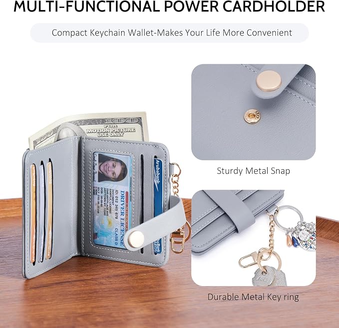 POIUGOYA Slim Wallet for Women,RFID Blocking Bifold Credit Card Holder with Zipper Coin Pocket,ID Window,Keychain - Image 3