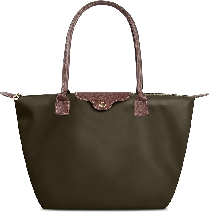 Nylon Tote Bag for Women, Lightweight Foldable Shoulder Tote with Zipper, Large Work Travel Bag for Everyday Use by ALUWU