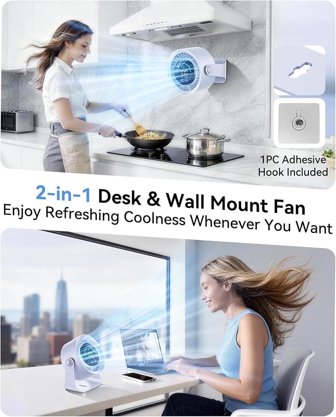 DIGIX Portable Desk Fan, 100 Speeds, 360° Rotation, USB Rechargeable | Quiet LED Display Table Fan with Wall Mount Design. Small Personal Cooling Fans for Home, Bedroom, Office & Travel, Blue - Image 2