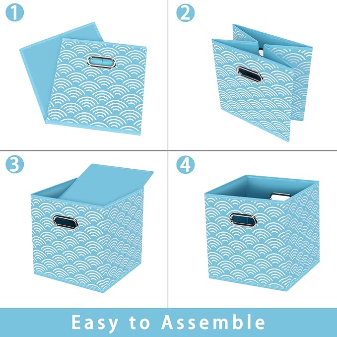 Fabric storage bins Cubes, Fabric Cube Organizer with Handle, Foldable Cube Bins for Cloth or Accessary Storage, 11x11x11, Set of 3, (Blue clouds) - Image 6