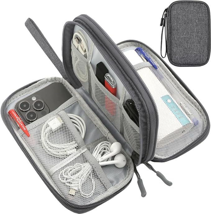 CAAORDKSO Electronics Organizer Case, Cable Organizer Bag Waterproof Electronic Accessories Carry Case with Handle for Cable, Cord, USB, Charger, Phone, Power Bank, Earphone (Dark Gray, Medium) by Unknown
