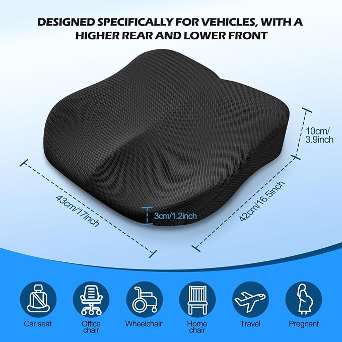 Car Seat Cushion for Driving, Memory Foam Driver Seat Cushion | Seat Cushion for Car with Lower Back & Tailbone Pain Relief. Automotive Cushion for Car Suitable for Trucks, Sedans - Image 5