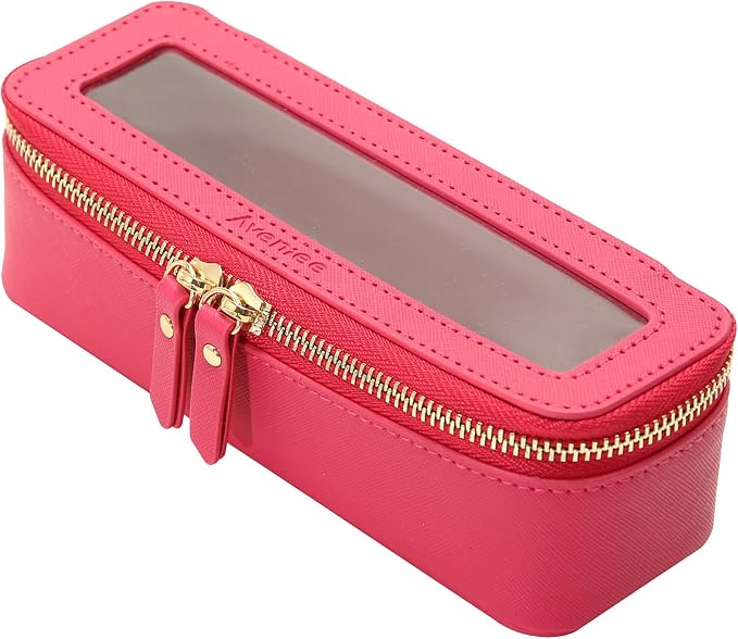 Aveniee Clear Makeup Brush Bag, Slim Brush Holder Cosmetic Case, Small Travel Toiletry Bag for Women, Thin Make up Bags with Dual Zipper, Cute Travel Essentials Srorage Bag,Hotpink by Aveniee