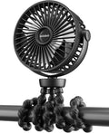 Portable Stroller Fan, 5200 mAh Rechargeable Personal Fan, with 360° Rotate Flexible Tripod and TYPE-C Port 3 Speed Small Mini USB Clip-on Fans Can Handheld and Desk for Stroller Car Seat Crib Outdoor by welodorir
