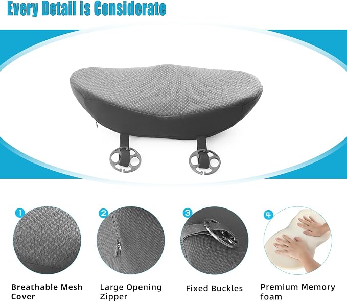 2 in 1 Car Seat Cushion Lumbar Pillow - Comfort Memory Foam Seat Cushion for Driving, Office - Sciatica-Back Pain Relief, Car Cushion for Car, Truck, Office, Wheelchair (Grey) - Image 6
