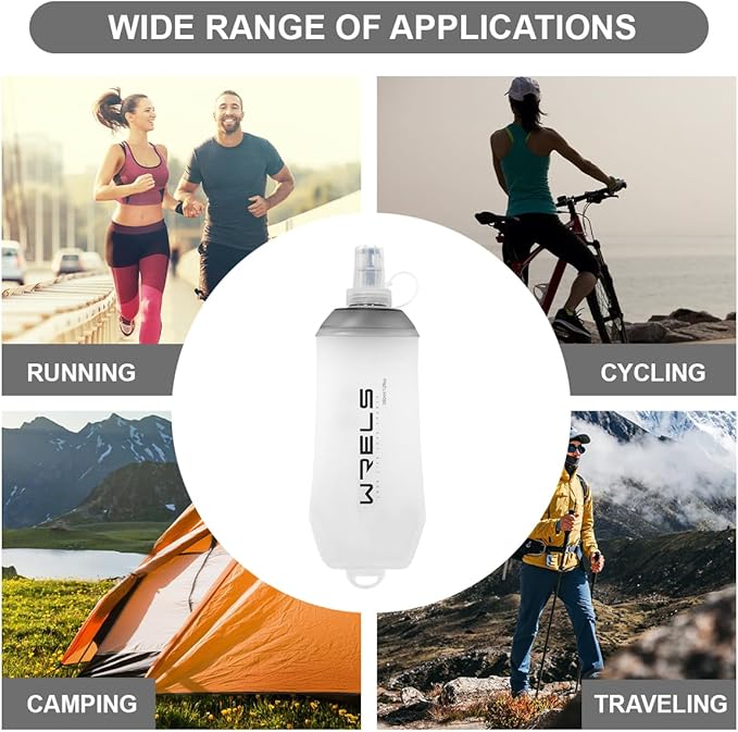 WRELS 200ml/350ml/500ml Collapsible Soft Flask,BPA Free Folding Soft Water Bottle with Hanging Ring,Lightweight TPU Hydration Flask for Running Marathon Cycling Hiking - Image 6
