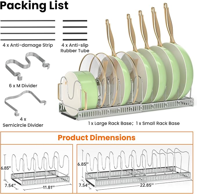 MUDEELA Expandable Pot Pan Lid Organizers inside Cabinet, 10 Divider-Silver | Expandable 11.8–22.9", 10 Adjustable Divider, Tool-Free Assembly, Non-Slip, Scratch-Proof, For Pan Lid Cutting Board Bakeware - Image 6