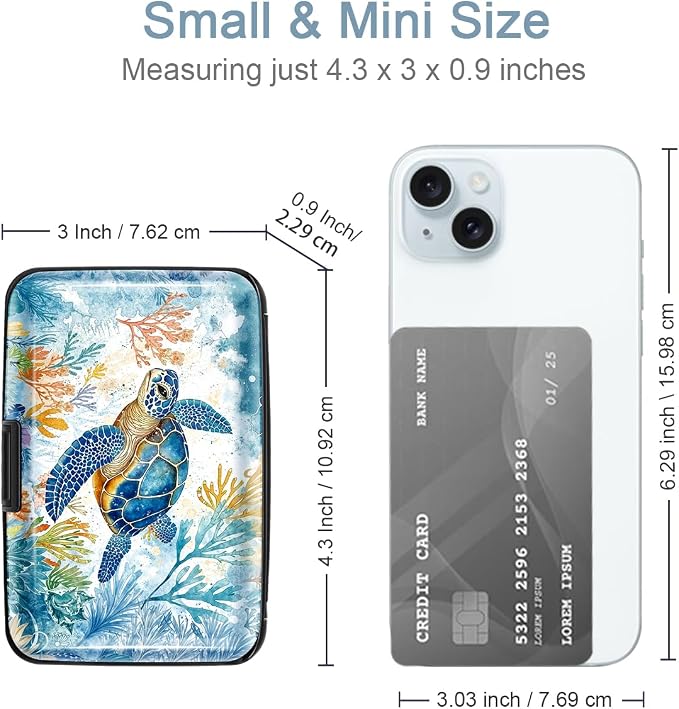 Coco Rossi Credit Card Holder RFID Aluminum Small Mini Wallet Women | Metal Wallet, Business Cards Holder, ID Case, Slim Sleeves, Womens Girls Gift, Carry Proof Wallets for Travel, Sea Turtle - Image 5