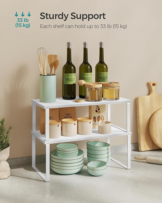 SONGMICS Cabinet Organizer Shelf, Set of 2 Spice Rack, Kitchen Storage | Kitchen Counter Storage Spice Rack, Steel, Particleboard, Snow White and Matte White, BYSTRO Collection UKCS025W01 - Image 4