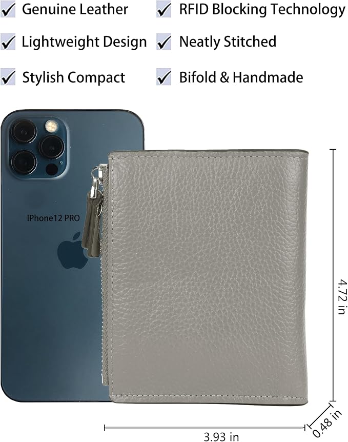 Women's RFID Blocking Leather Small Compact Bi-fold Zipper Pocket Wallet Card Case Purse with id Window - Image 4