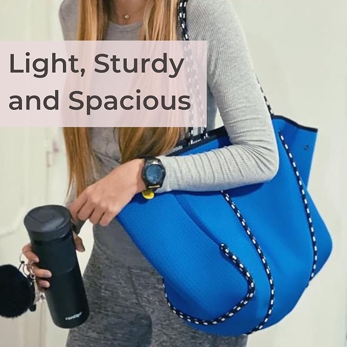 POPUPS Large Neoprene Tote Bag for Women - Everyday Designer Handbag for Travel Work and Beach with Pockets and Zipper Pouch - Image 7