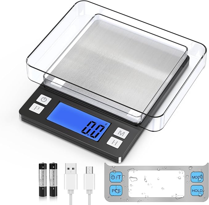 BOMATA Upgraded Small Food Scale with 0.1 g/0.001 oz High Precision | 3000 g/6.6 lb, New Hold Function, Larger Display, USB Rechargeable, Digital Kitchen Scale for Small Item, Jewelry. Black by BOMATA