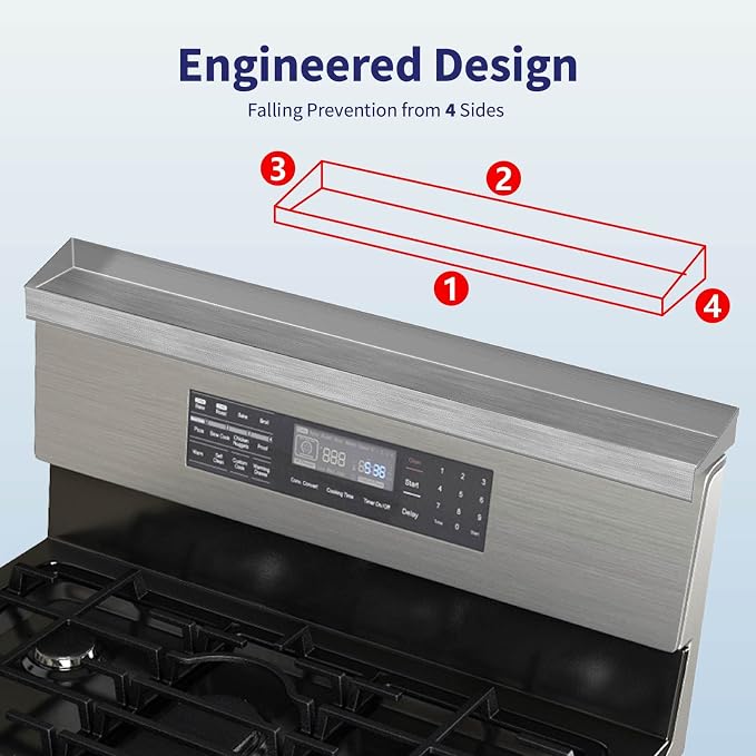 IIIOIIIA Stove Top Magnetic Shelf for Kitchen Organization, 30" Magnetic Spice Rack Over the Stove, 4" Deep Spice Organizer With Border All Around, Brushed Stainless, Silver - Image 4