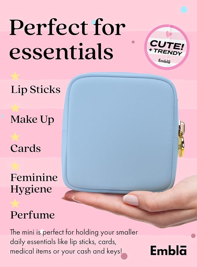 Embla Small Makeup Bag for Purse, Mini Waterproof Nylon Cosmetic Pouch, Durable and Lightweight Travel Toiletry Bag with Smooth Zipper, Blue - Image 3