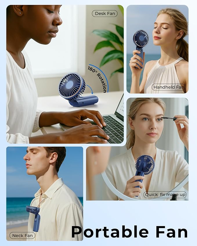 TUNISE Portable Handheld Fan, Portable Fan Rechargeable, 4000mAh, 180° Adjustable, 6 Speed Wind, Display Electricity in Real Time, USB Rechargeable Foldable F an, Quiet Personal Fan with Power Bank - Image 7