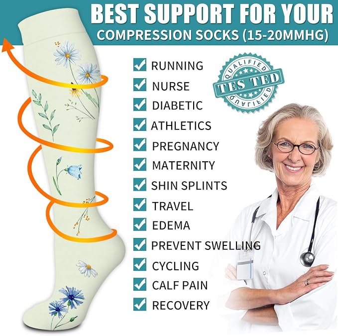 Compression Socks for Women & Men Circulation(6 pairs)-Graduated Supports Socks for Running, Athletic Sports - Image 5