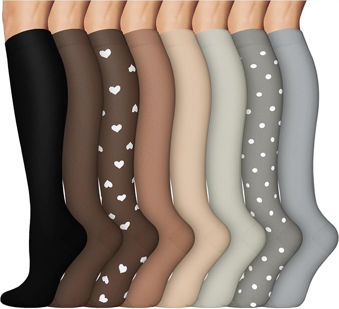 8 Pairs Compression Socks Women Men 15-20mmHg Knee High Support Circulation | Copper Nylon Graduated Stockings,Leg Fatigue, Nurses, Pregnancy, Running, Travel, Flight, Athletic, Medical by ACTINPUT