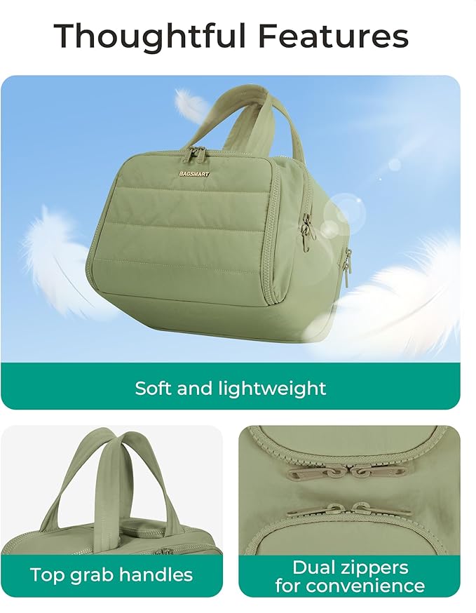 BAGSMART Travel Toiletry Bag, Lightweight Large Wide-open Travel Bag for Women, Puffy Cosmetic Makeup Bag Organizer with Handle for Accessories,Essentials, Toiletries, Green - Image 5