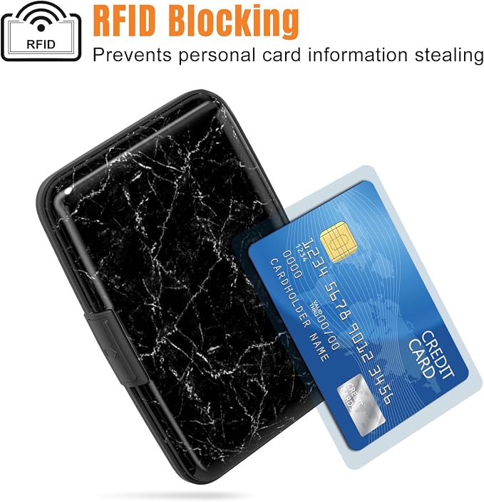 Rimilak Aluminuml Credit Card Holder,Black Mable | Mini Credit Card Wallet RFID Blocking Slim Metal Hard Case for Women Men - Image 2