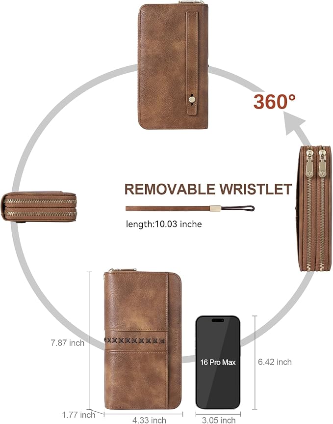BOSTANTEN Wristlet Wallets for Women RFID Large Capacity Clutch Wallet | 24 Card Slots, 2 Zipper Pockets, Phone ＆ Card Holder, Zip Around, Hand Strap, Vegan Leather, Great Gifts - Image 5