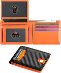 VATAN Wallet for Men Slim RFID Blocking Leather Credit Card Holder Wallet for 15 Cards, Bifold Minimalist Thin Wallet with 2 ID Windows & Cash Slot, With Gift Box (Carbon Black and Orange) by VATAN