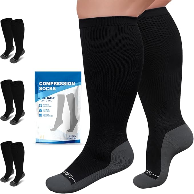 3 Pairs Plus Size Compression Socks for Women Men Wide Calf | 20-30mmHg Graduated Compression for Flying, Travel, Nurses & Pregnancy(S/M-7XL) by EveryStepIsComfortable