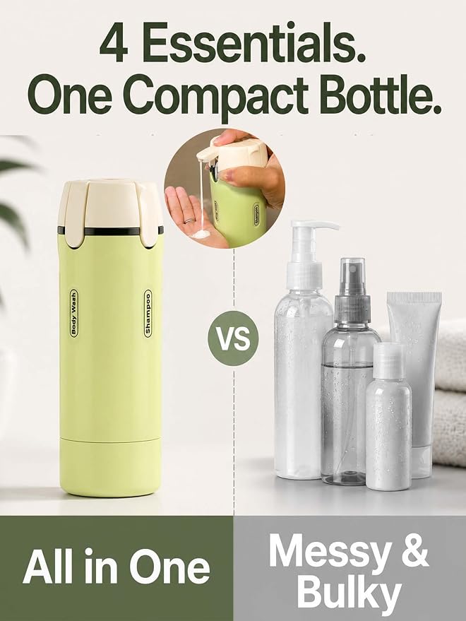 4 in 1 Travel Dispenser Bottle, TSA Approved Leak Proof Refillable Toiletry Containers for Shampoo, Conditioner, Lotion & Skincare – Easy Clean Travel Bottles for Gym, Business - Image 2