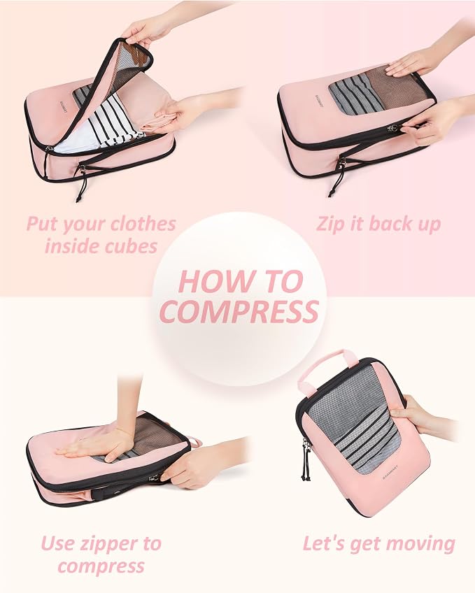 BAGSMART Compression Packing Cubes for Travel, 6/5/4set Lightweight Packing Organizers, Summer Travel Essentials Suitcase Organizer Bags Set - Image 5