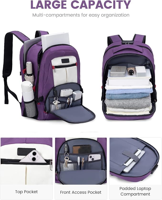 LOVEVOOK Large Laptop Backpack for Men,17.3Inch Heavy Duty Travel Backpack | TSA-Friendly with Anti-Theft,Carry On Flight Approved,College Work Bookbag,Water Resistant Business Backpack for Men Women - Image 2