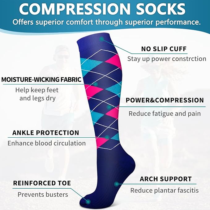 6 Pack Copper Compression Socks for Women and Men Circulation-Best Support for Medical,Running,Nursing,Athletic - Image 5