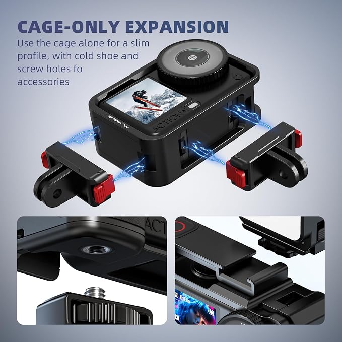 BRDRC Grip Kit for DJI Action 6 (with Cage), Handle Holder Bundle Expansion Mount with Shutter Button, Quick Release Adapter, Cold Shoe for DJI Osmo Action 6 Accessories - Image 2