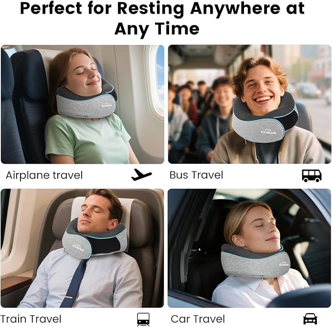Travel Pillow-Neck Pillows for Airplanes, Memory Foam Travel Neck Pillow for Long Flights|Airport Travel Essentials 360° Support Gifts for Travellers With Eye Mask & Earplugs, Portable Carry Bag - Image 8