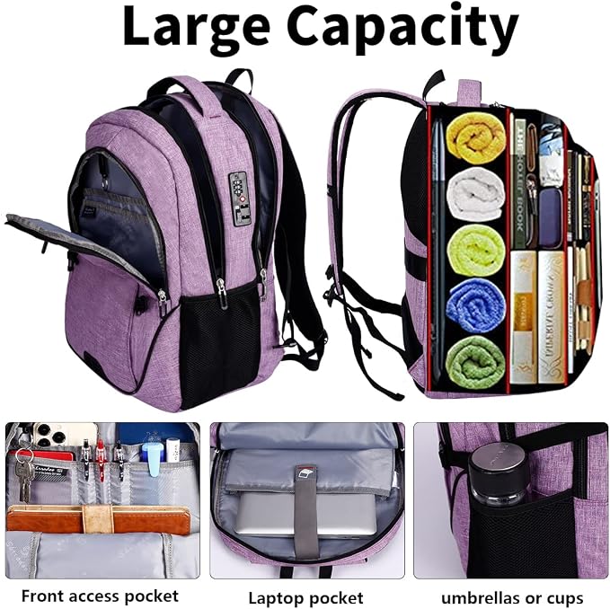SHRRADOO Travel Laptop Backpack for Men Women, College High Schoolbag | Anti Theft Backpacks with Combination Lock, Carry On Flight Approved, Fit 17 Inch Laptop, High School Backpack, Work Daypack - Image 3