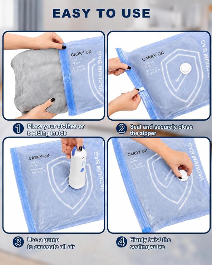 Vacuum Bags for Travel with Electric Pump,16 Pack Space Saver Clothes | 3 Sizes Portable Compression Seal for Travel, Moving & Seasonal Storage, Carry-On Bags for Luggage, Reusable, Leak-Proof - Image 9