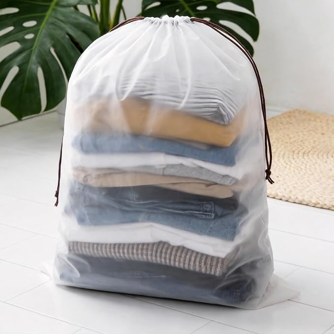 HAKZEON 100 PCS 14x18 Inch Clear Plastic Drawstring Bags, Portable Translucent Shoes Storage Organizers Pouch with Rope, Thickness 2 Mil Travel Bags for Sneakers, Dress Shoes, Slippers, Sandals - Image 7