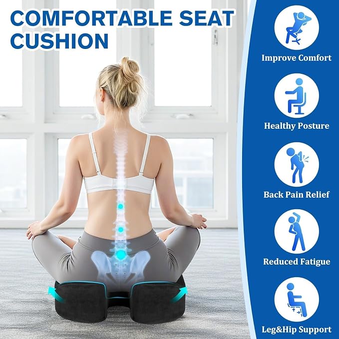 CushyOasis Seat Cushion, Office Chair Cushions, 5.28 in Thick (Black) | Anti-Slip Back & Removable Cover, Ergonomic Tailbone Support Seat Cushion, Memory Foam Seat Cushion for Office - Image 3