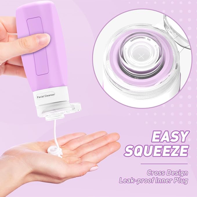 Redfly Travel Bottles for Toiletries, Tsa Approved 3oz Travel Size Containers, Leak Proof Travel Size Toiletries Bottles Silicone, BPA Free Refillable Shampoo Conditioners Essentials Kit, Purple - Image 3