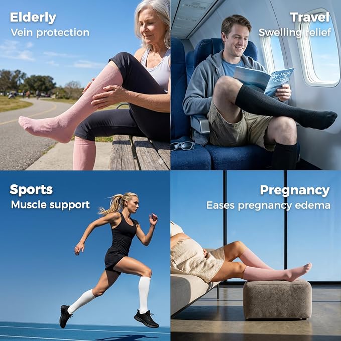 Compression Socks for Women & Men 15-20 mmHg, Knee High, 3 Pairs | Graduated Compression, Supports Circulation, Ideal for Nurses, Pregnancy, Travel, Flights, Running & Athletic Edema - Image 5