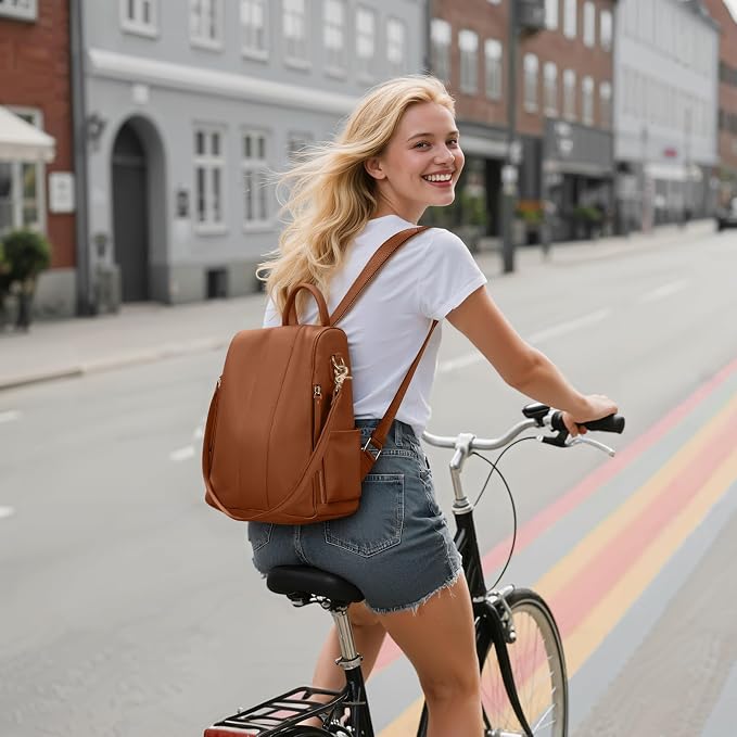 Leather Backpack Purses, Anti-theft Genuine Leather Backpack Bags for Women, Large Capcacity Fashion Convertible Shouler Bags for School Travel Daily - Image 2