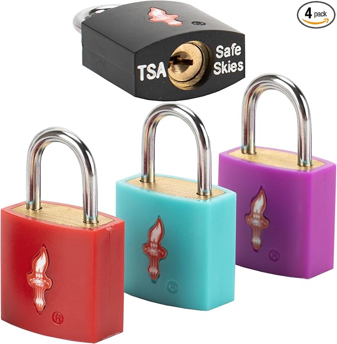 TSA Luggage Locks 4-Pack 4 Colors – Keyed Alike TSA Approved for Family | 4 Colors for Family | Keyed Alike | 2 Keys/Lock | Safe Skies TSA Approved | 90-Day Warranty by Colorfullife