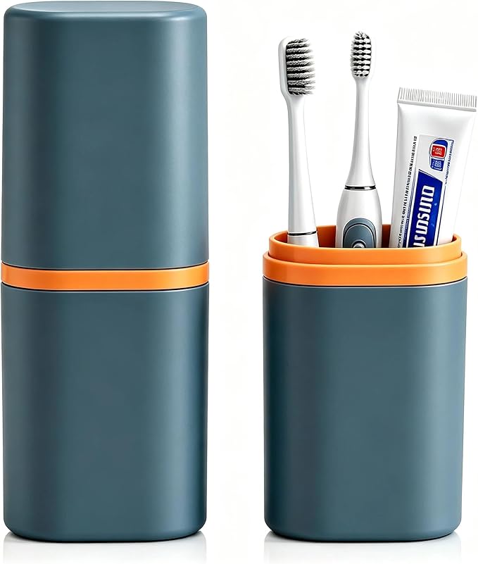 Toothbrush Travel Case - Travel Toothbrush and Toothpaste Case | 2-in-1 Standup Travel Toothbrush Holder with Mouthwash Cups, Compact Toothbrush Case for Traveling Camping Trip Dorm Gym Home by Quoarelic