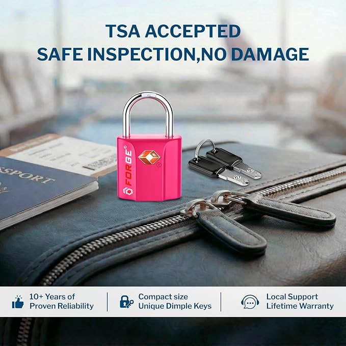 Forge Small Size TSA Approved Luggage Locks. Key Locks for Travel. Ultra Secure Dimple Key Travel Locks Alloy Body Luggage Locks. 4 Color Pack. - Image 2