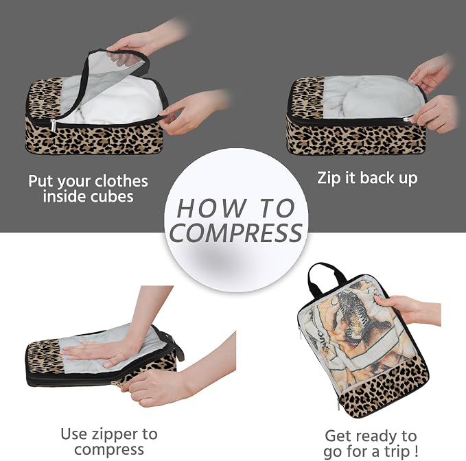 7 Pcs Compression Packing Cubes for Travel, Waterproof Suitcase Luggage Backpack Organizer with Toiletry Bag Travel Essentials for Women/Men-Leopard - Image 5