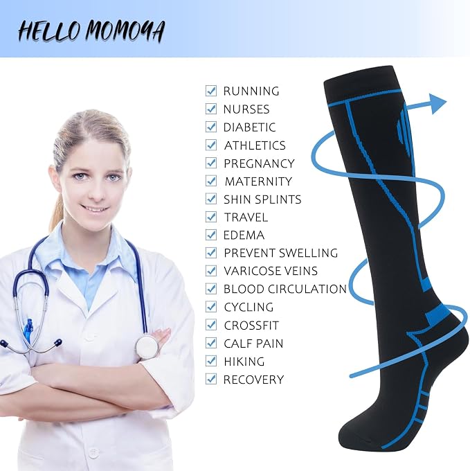 hello momoya Compression Socks for Women Men Circulation Knee High 8 Pairs for Nurses, Running, Travel, Athletic - Image 4