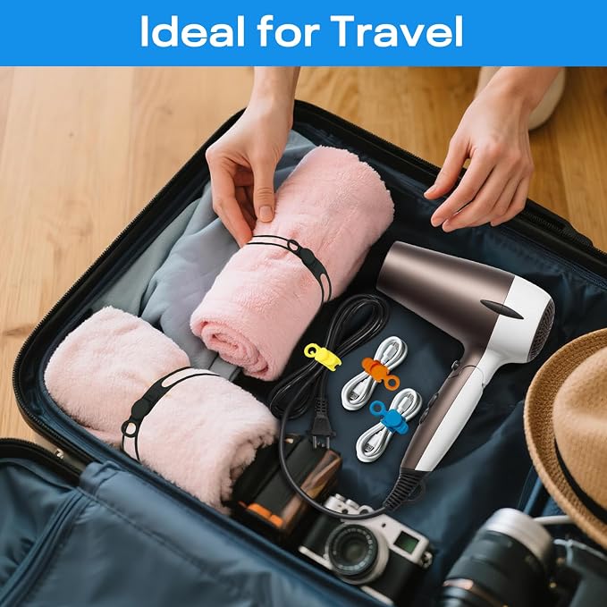 Silicone Cable Ties Reusable, 6 Colors, High Elastic Cord Organizer Ties | 4.2In Cable Management Ties for Bundling and Fastening Various cables, Travel Essentials for Cable Organizer - Image 7