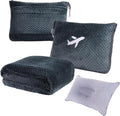 3 in 1 Travel Blanket Pillow Set - 350 GSM Thick Travel Blanket Airplane Compact with Bag, Soft Bag with a Pocket, Inflatable Travel Pillow for Camping & Car Trip (Dark Grey) by Nenolix