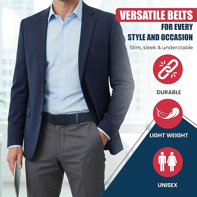 Unisex Adventure Stretch Belt, 1.30" Width, Non Slip, Travel Friendly Buckle. Designed in USA. - Image 2